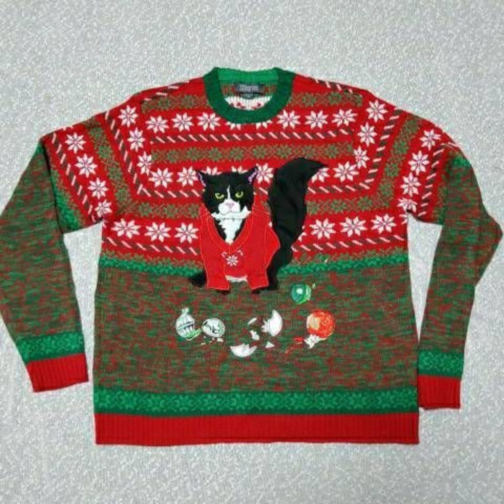 UGLY CHRISTMAS SWEATER Angry Cat XL - Picture 1 of 8